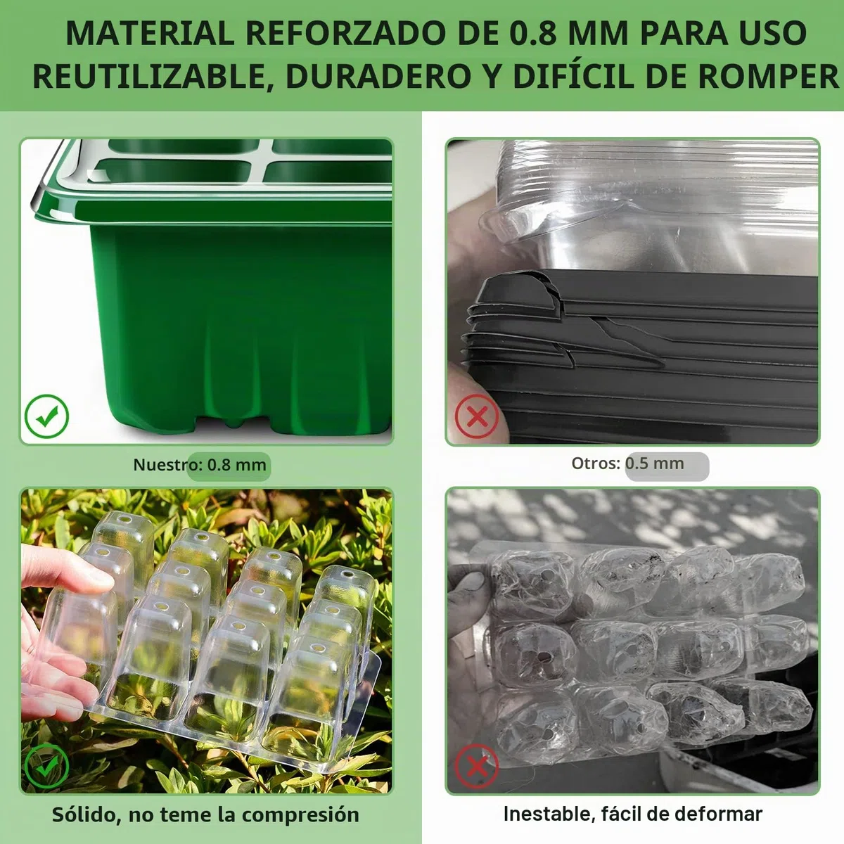 YAUNGEL Bandejas Semilleros, 6Pcs 72 Agujeros Mini Invernadero Germinador de Semillas, Bandeja de Cultivo con Tapa Ventilación y Ventana Ajustable para Plantas Desemillero, Verde
