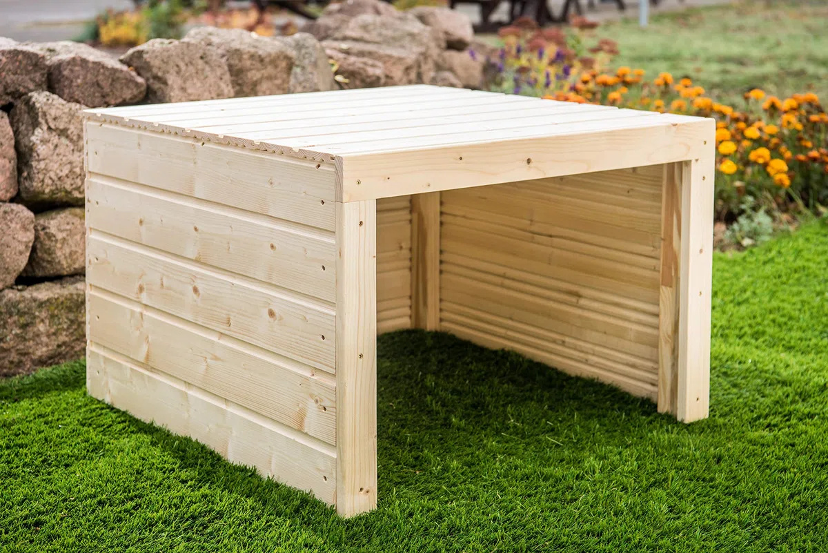 Garaje para robot cortacésped de madera, cubo, listo para montar, carga práctica, lluvia y protección UV, 69 x 69 x 40 cm