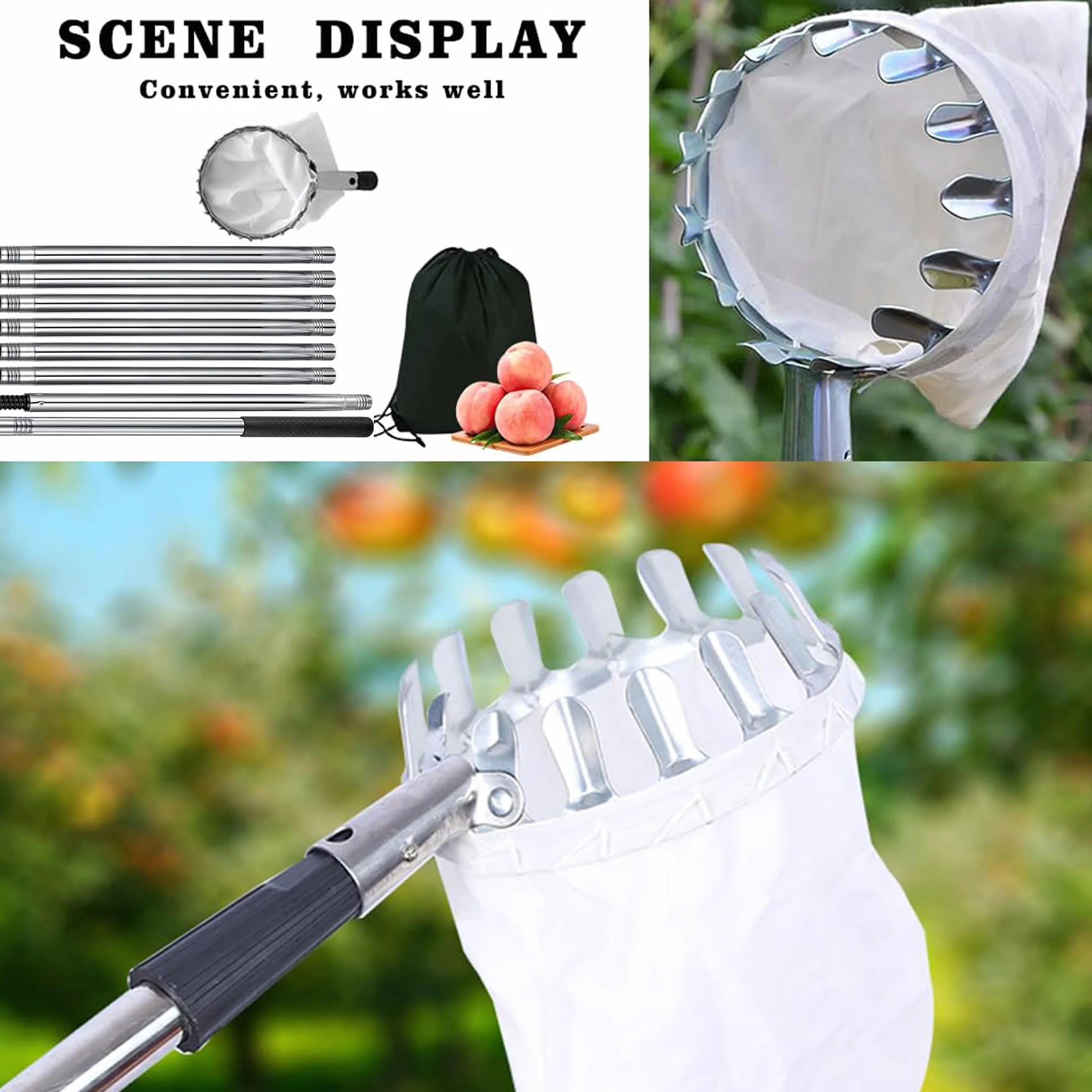 Jiahuade Recogedor de Frutas Telescopico,Cesta Recogedora de Manzanas,Recoge Frutas Altuna,Recoge Frutas,Recogedor de Frutas,Recoge Frutas Telescopico,Recoge Frutas de árboles (3.2M)