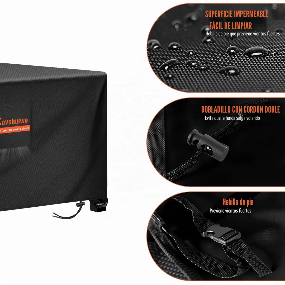 Kovshuiwe Copertura Impermeable para Mesas Rectangular Funda para Muebles de JardínCubierta de Exterior Funda Protectora Muebles Mesas Sillas Sofás Exterior 420D Oxford Negro