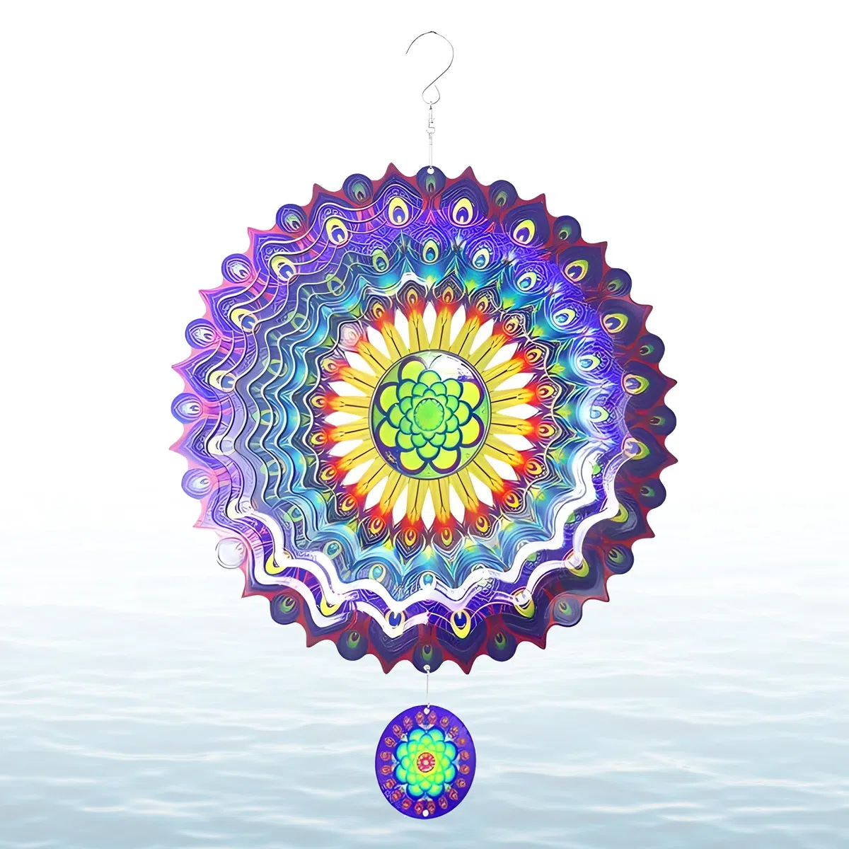 Espantapájaros Molinillo de Viento Jardín – Mandala Decorativo Grande Multicolor – Veleta Giratoria Exterior Resistente al Agua y Viento – Decoración Terraza y Jardín Psicodélico