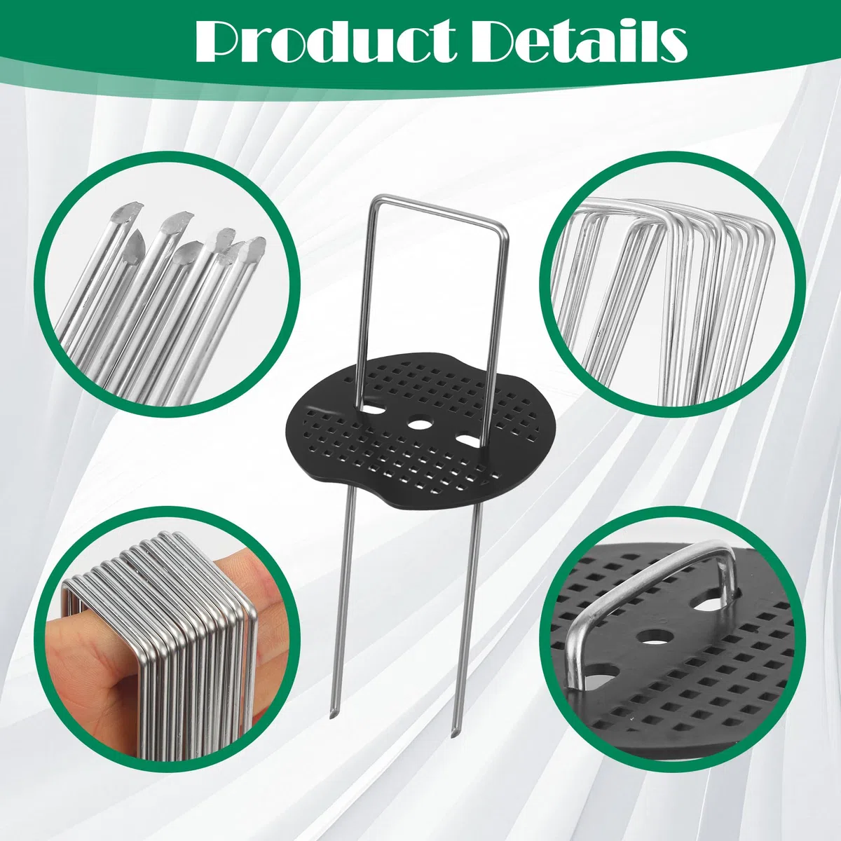 100pcs Grapas para Malla Antihierba 100 Washers con un Gancho Grapas de Jardín 15x4cm, Ø2.5mm para Céspedes, Jardines y Tuberías (201, Negro + Plata)