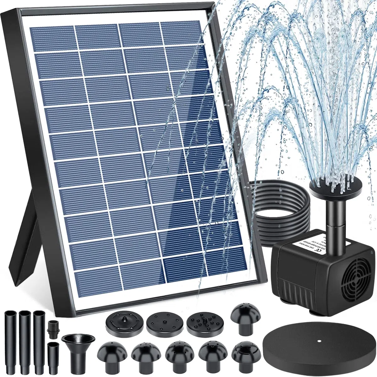 Fuente Solar Jardin Exterior 6.5w, Bomba de Agua Solar, Bomba Solar para Estanque, Bomba de Agua de Estanque Solar con 9 Boquillas, para Jardín Baño de Pájaros, Pecera, Estanque Pequeño