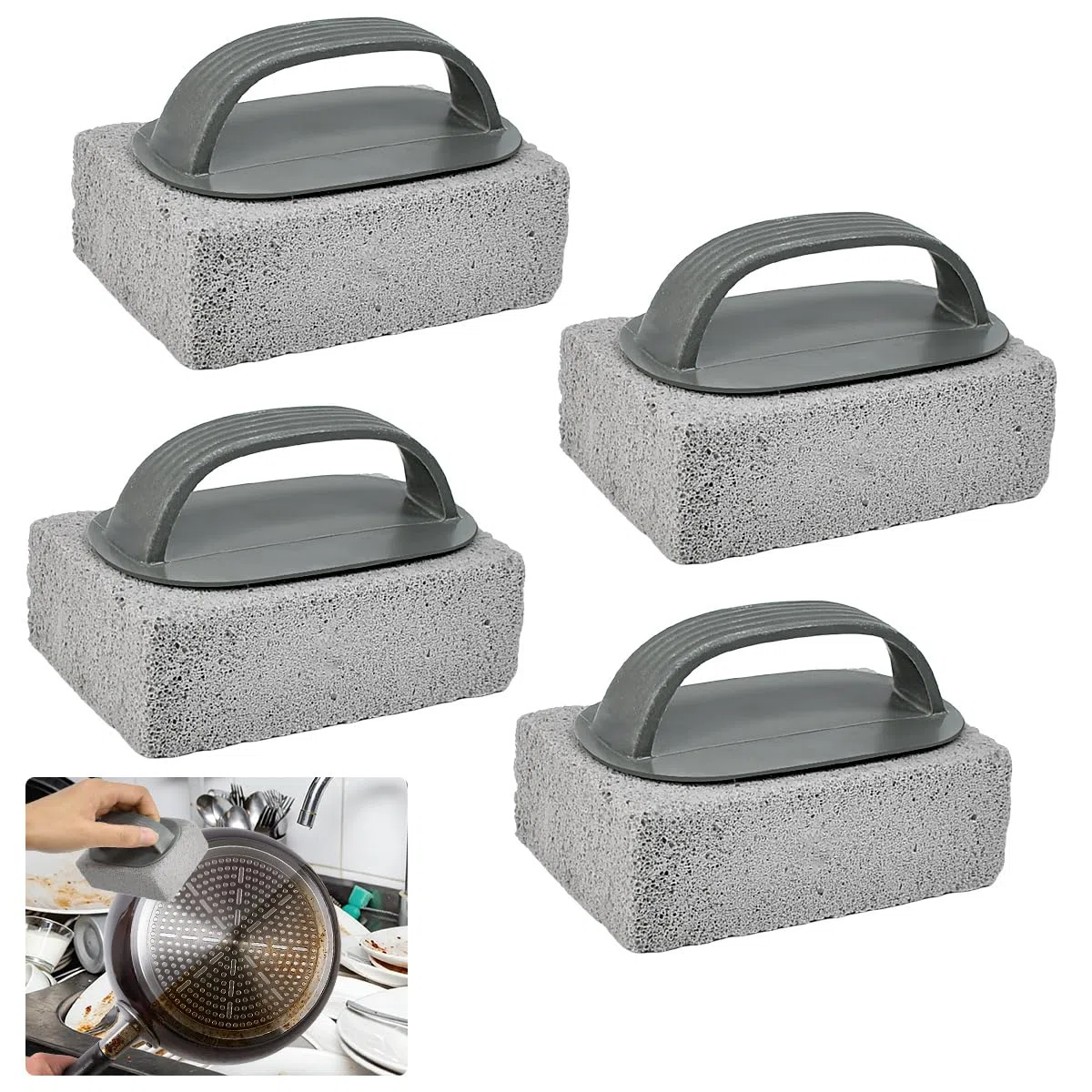 4 Piezas Piedra de Limpieza de Pómez, Bloque para Limpieza de Parrilla Bloque de Limpieza de Piedra Pómez con Asa Ladrillo de Limpieza de Parrilla para Lavabo Barbacoa Baño Piscina