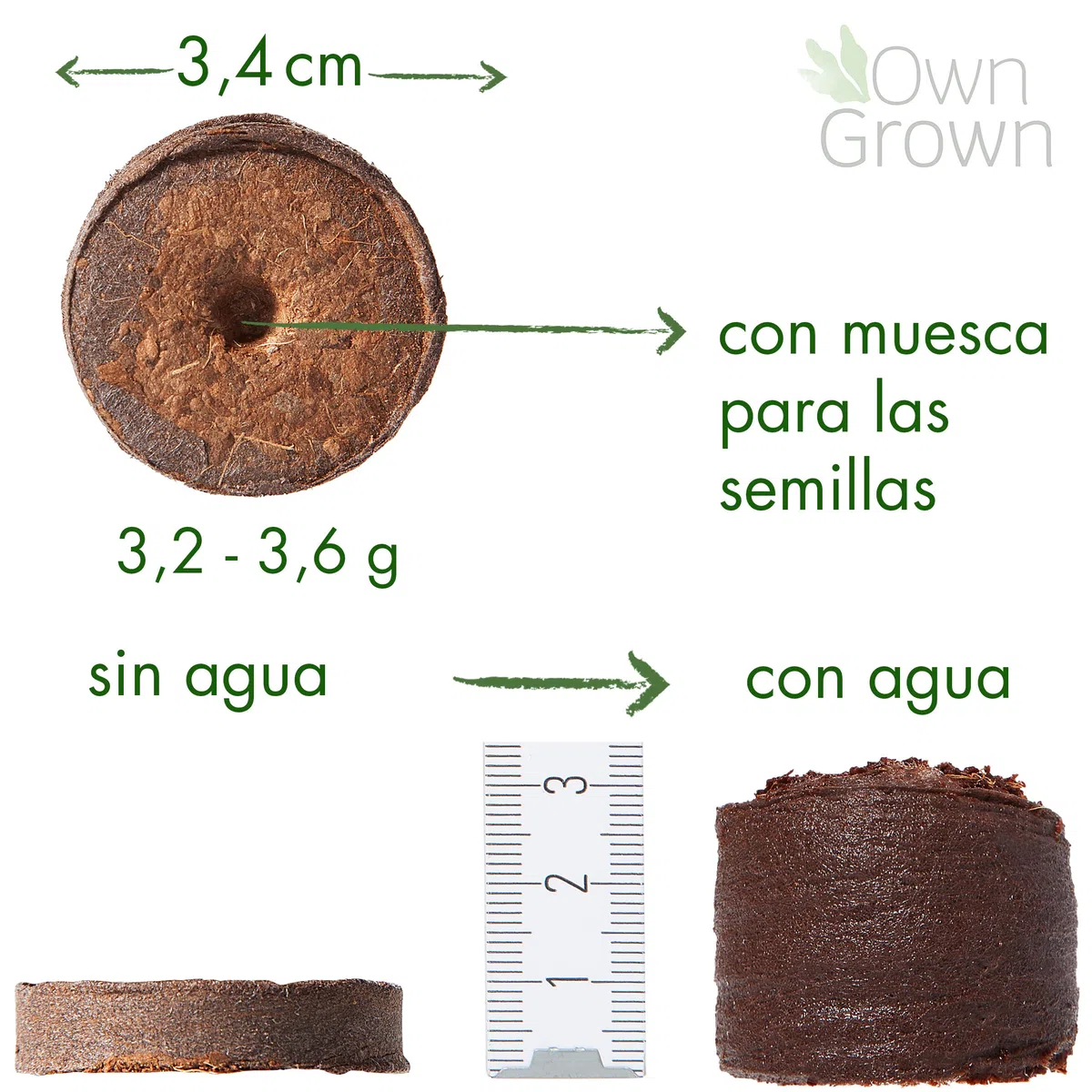 OwnGrown Gránulos de Abono para Semillas de Fibra de Coco, 125 Unidades - Tapones de Coco Fibra de 3,4 cm para un Fuerte de Raíces - Ideales para Germinación de Semillas y Plantación en Interiores