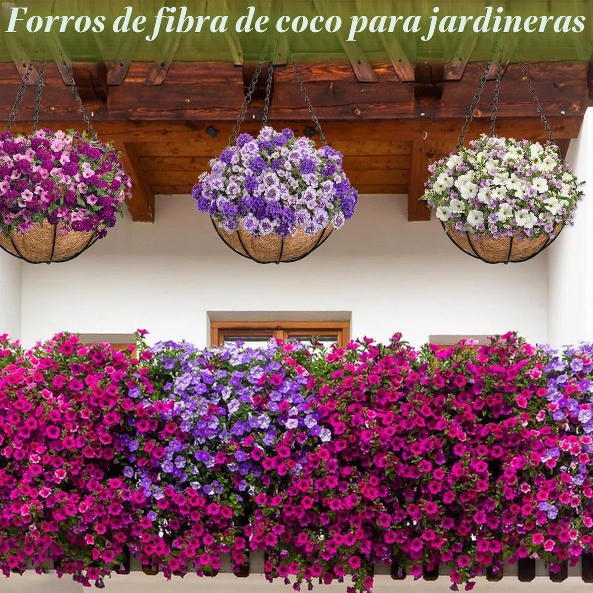 LATERN 4 Piezas Macetas Colgantes de Metal con Revestimiento de Fibra de Coco, 20CM Jardinera Redondas de Metal con Revestimiento de Fibra de Coco con 40CM Cadena para Jardín Balcón Patio Planta Flor