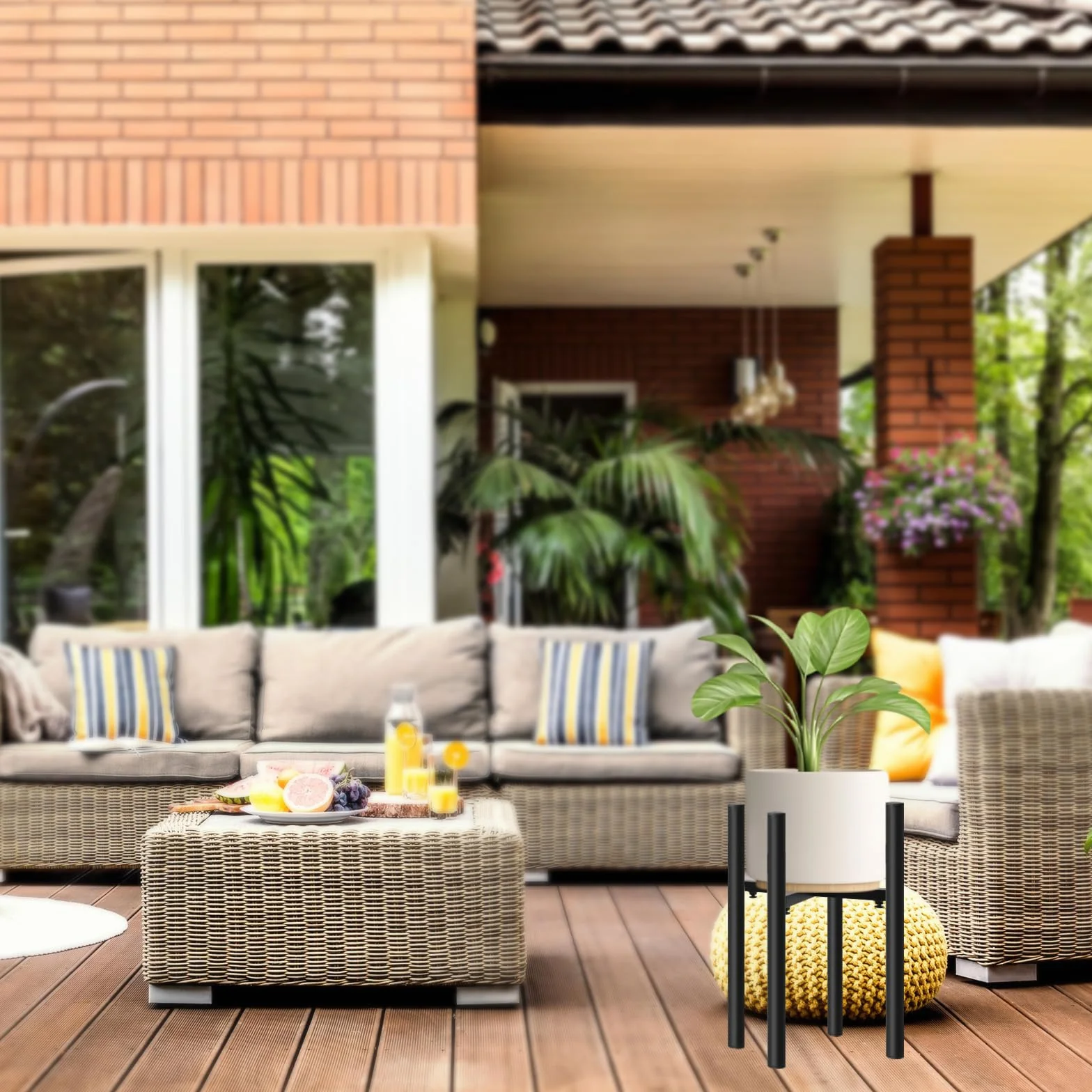 Soporte para Plantas, Estanteria de Metal Plantas, Ajustable Taburete Plantas, Moderno Soporte Macetas para Patio, Jardín, Balcón, Dormitorio, 20cm-30 cm interior y exterior, Negro