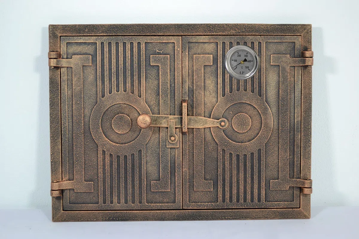 Euro Sezam puerta de horno de hierro fundido de doble puerta puerta de horno maciza y gruesa puerta de horno de pizza con termómetro de 500c DZ012 puerta doble con cerradura de puerta 45 x 33