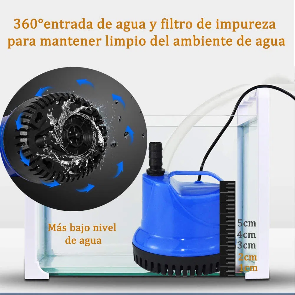 Bomba de Agua Sumergible 1200L/H 25W con 3 Boquillas Bomba de Agua para Fuente Acuario Estanque Pecera Ultra Silencioso Circulación de Agua Dulce y Marino 1.8m de Altura - Azul