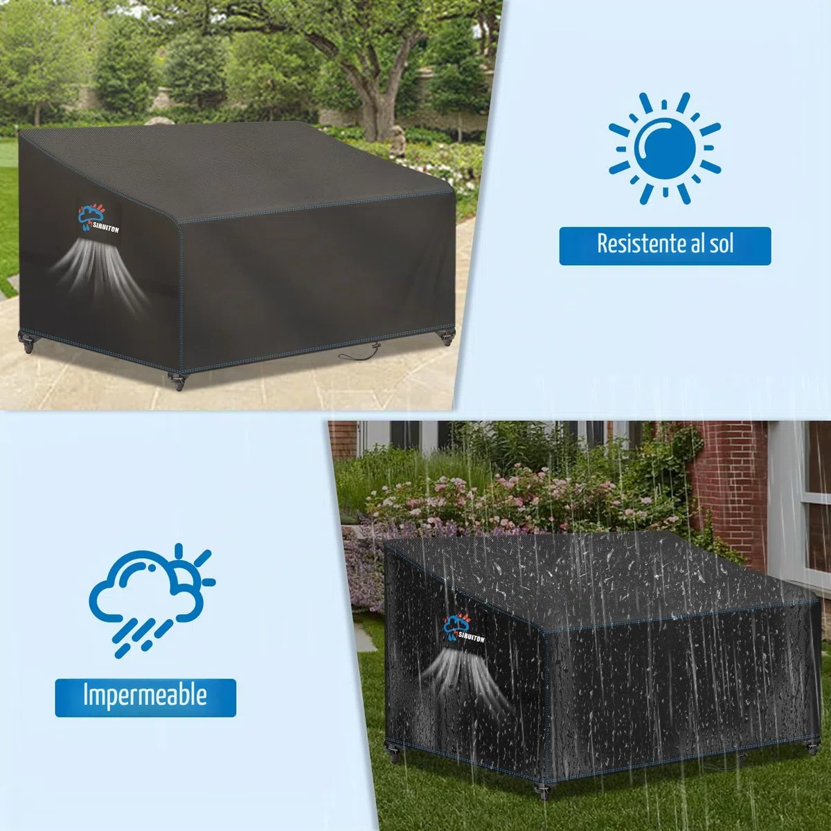 SIRUITON Funda protectora para bancos de 2 plazas, cubierta para banco de jardín, revestimiento resistente a los rayos UV en el interior, color negro, 131 x 69 x 65/89 cm