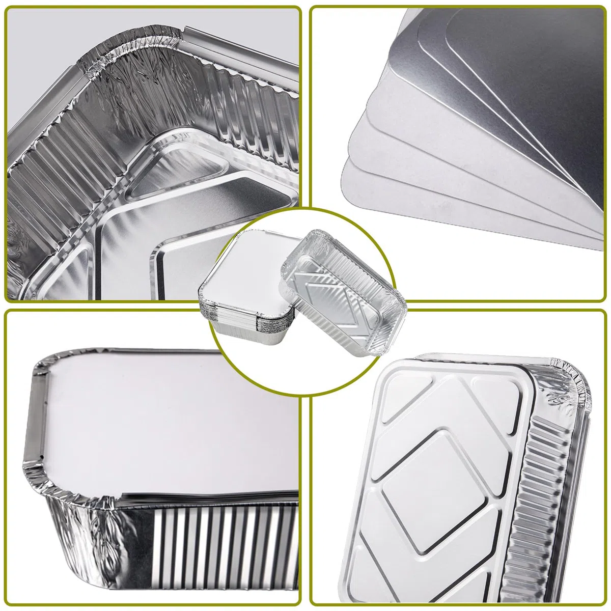 Bandejas de aluminio con tapa, 20 unidades, 1900 ml, 26 x 19 x 6 cm, bandejas desechables de aluminio, bandejas de goteo grandes, desechables para barbacoa de gas y cubiertos de viaje, juego