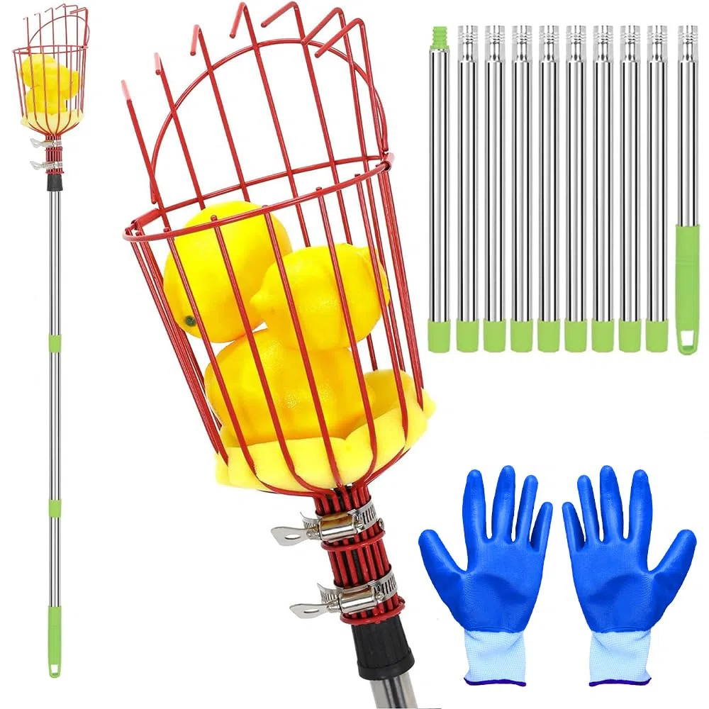 NAVESO Recogedor de Frutas, 4m Recoge Frutas Telescopico, Recogedor de Manzanas, Recoge Frutas de Árboles para Manzanas, Naranjas, Peras