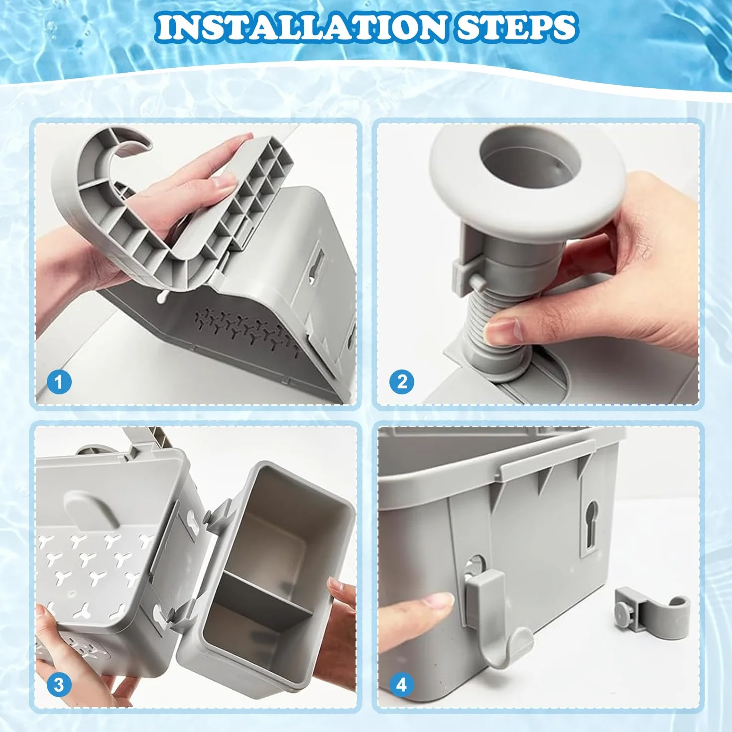 Papelera Almacenamiento para Piscina con Portavasos, Poolside Cesta de Almacenamiento Junto a la Piscina, Accesorio para Piscina Sobre el Suelo, Gris