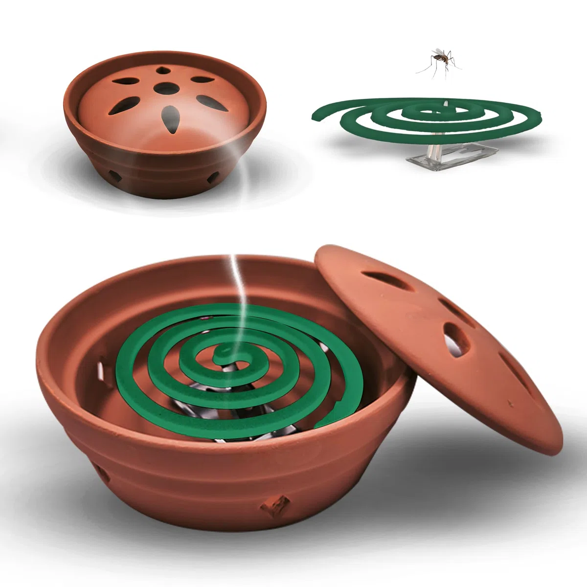 Espirales Antimosquitos y Quemador de Incienso de Ceramica Citronela Antimosquitos, Incienso Antimosquitos Exterior Espirales de Incienso con Soporte: Patio, Terraza, Camping o Interior (20Espirales)