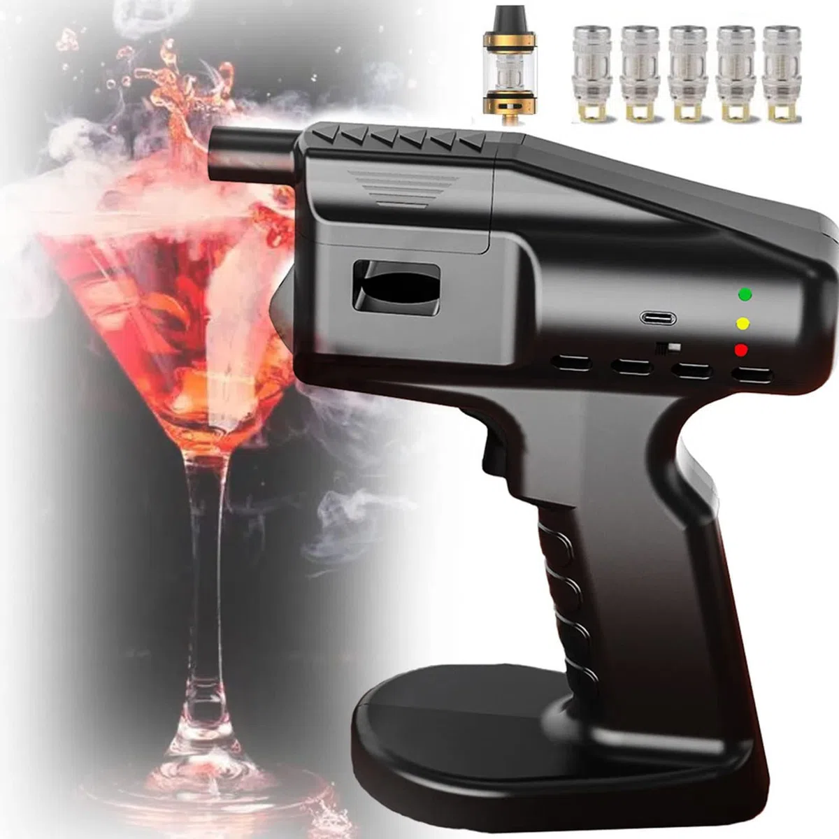RayGenius Introductor De Humo, Pistola Ahumadora Premium, Mini Horno Ahumador, Pistola Ahumadora, Generador EléCtrico PortáTil De Humo FríO para Comida, CóCteles, Carne, Bebidas, Filetes