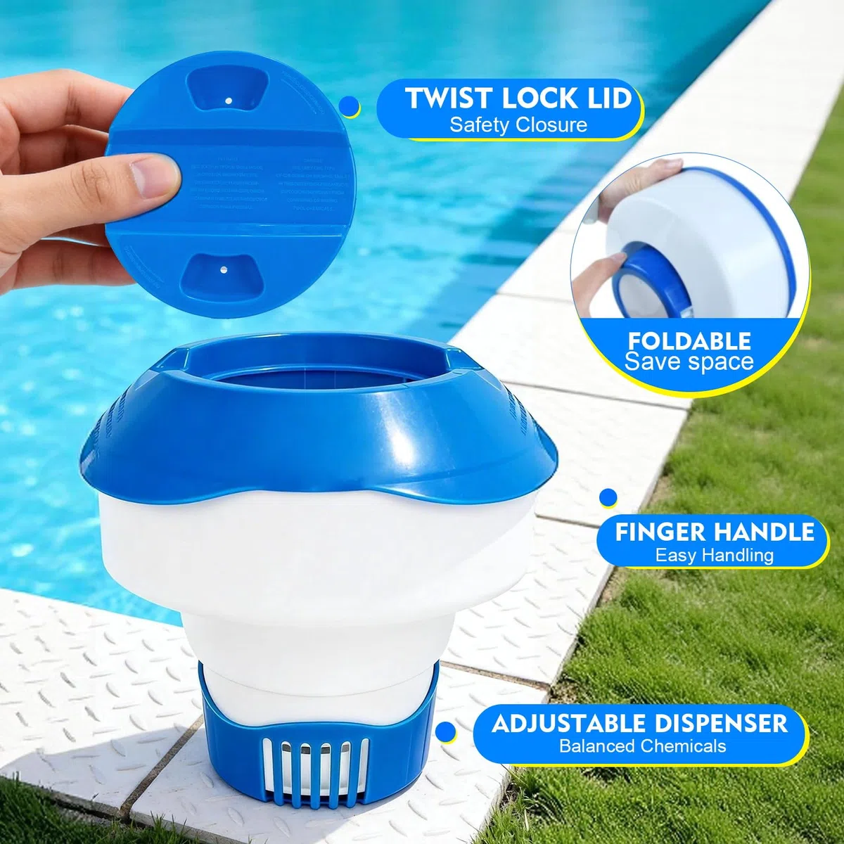 KGC Dispensador de Cloro Piscina Flotante, 17,8cm Difusor Flotante Dosificador de tabletas para 200g de Cloro y bromo, Tabletas de Cloro Dispensador de Cloro para Piscinas, spas y Fuentes