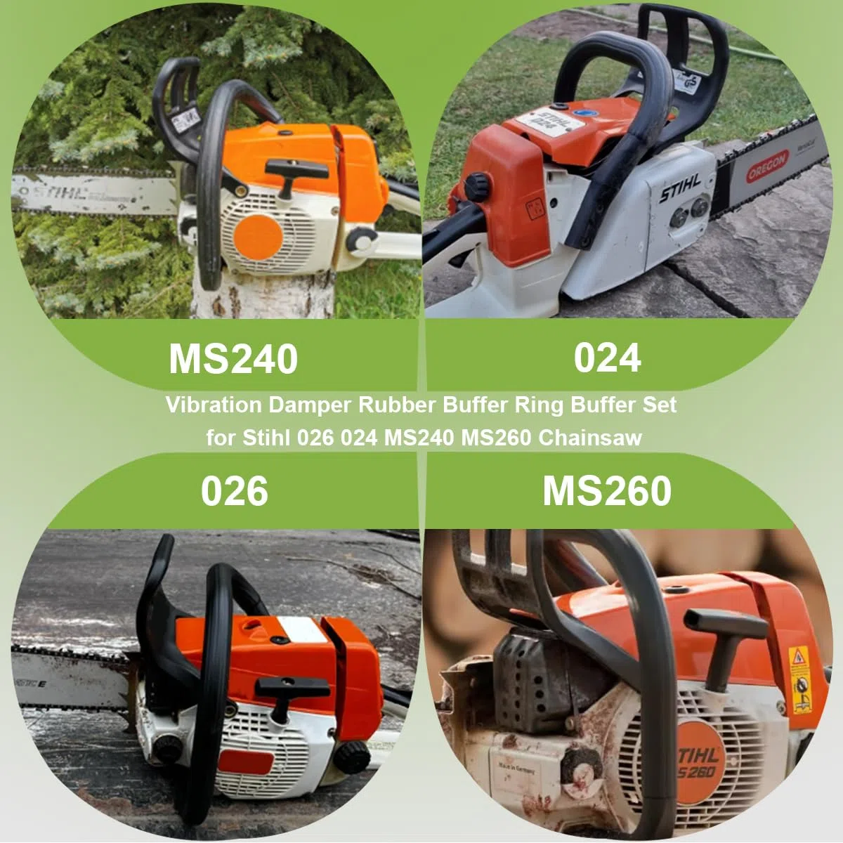 ZAMDOE Amortiguador de Vibraciones con Anillo de Goma de Repuesto para Stihl 026 024 MS240 MS260 Motosierra para1121 790 9901 1121 790 9912 1121 790 9909 con 1121 120 1617 Filtro de Aire y bujía