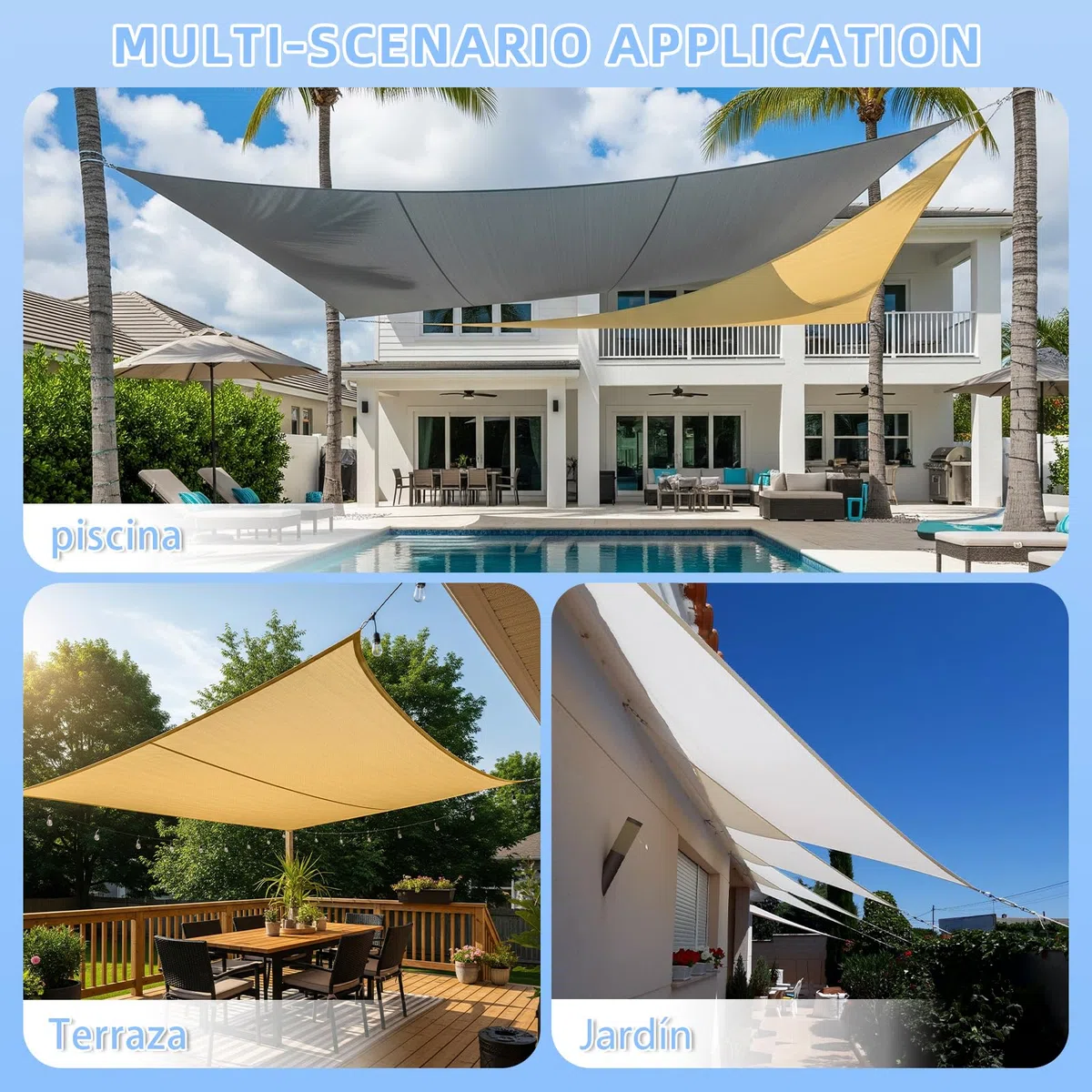 COOL AREA Toldo Vela de Sombra Impermeable Rectángulo 2.5x2.5x3.5m UV Block Resistente a la Intemperie para Patio Jardín Patio Exterior,Arena