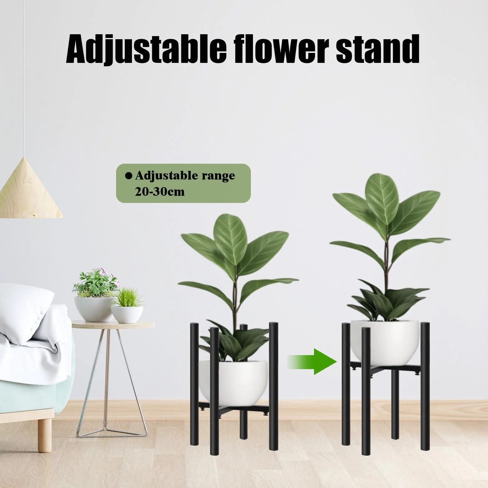 Soporte para Plantas, Estanteria de Metal Plantas, Ajustable Taburete Plantas, Moderno Soporte Macetas para Patio, Jardín, Balcón, Dormitorio, 20cm-30 cm interior y exterior, Negro