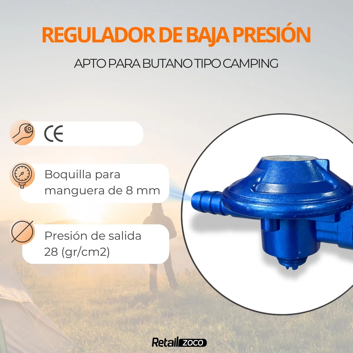 TECHZOCO Kit Completo butano para bombona de butano de Camping + Tubo Goma 1,5 Metros + 2 Abrazaderas Seguridad, Homologado,Apto para aparatos de Gas para Camping, barbacoas y Calentadores