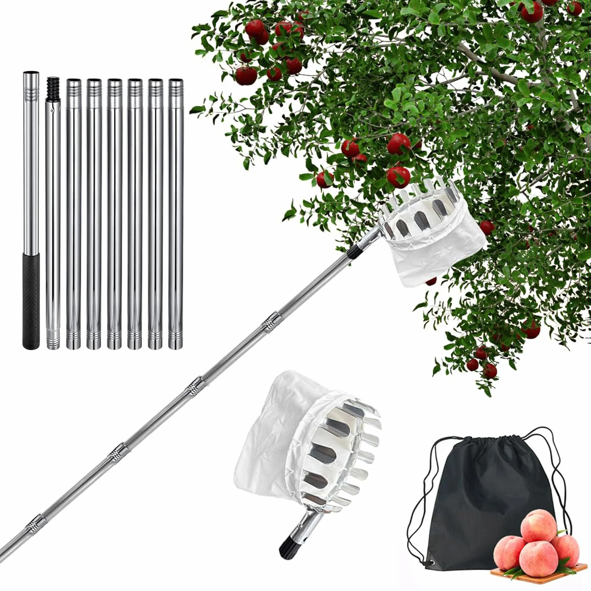 Jiahuade Recogedor de Frutas Telescopico,Cesta Recogedora de Manzanas,Recoge Frutas Altuna,Recoge Frutas,Recogedor de Frutas,Recoge Frutas Telescopico,Recoge Frutas de árboles (3.2M)