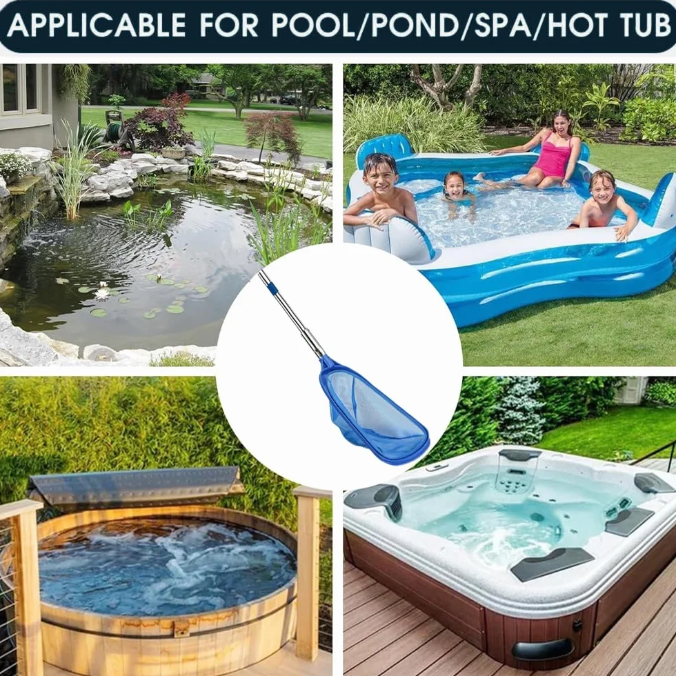 Red de Piscina con Barra telescópica, Cepillo para Piscina, Red Fina para estanques, Red de Hojas, Juego de Limpieza para SPA, Estanque, Jacuzzi