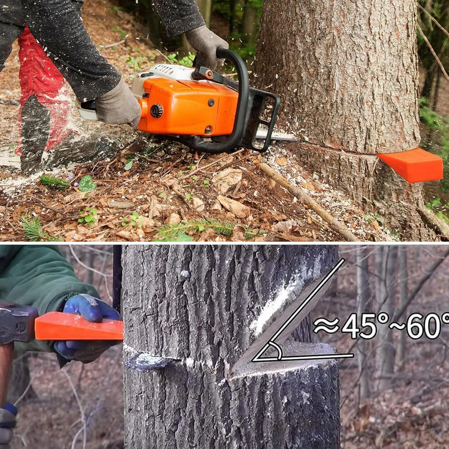 6" Cuñas de tala para motosierra con púas, una tala segura, ABS Cuñas de división con bolsa, robusta y duradera, accesorios forestales bosque, accesorio herramienta para leñadores (6 piezas)