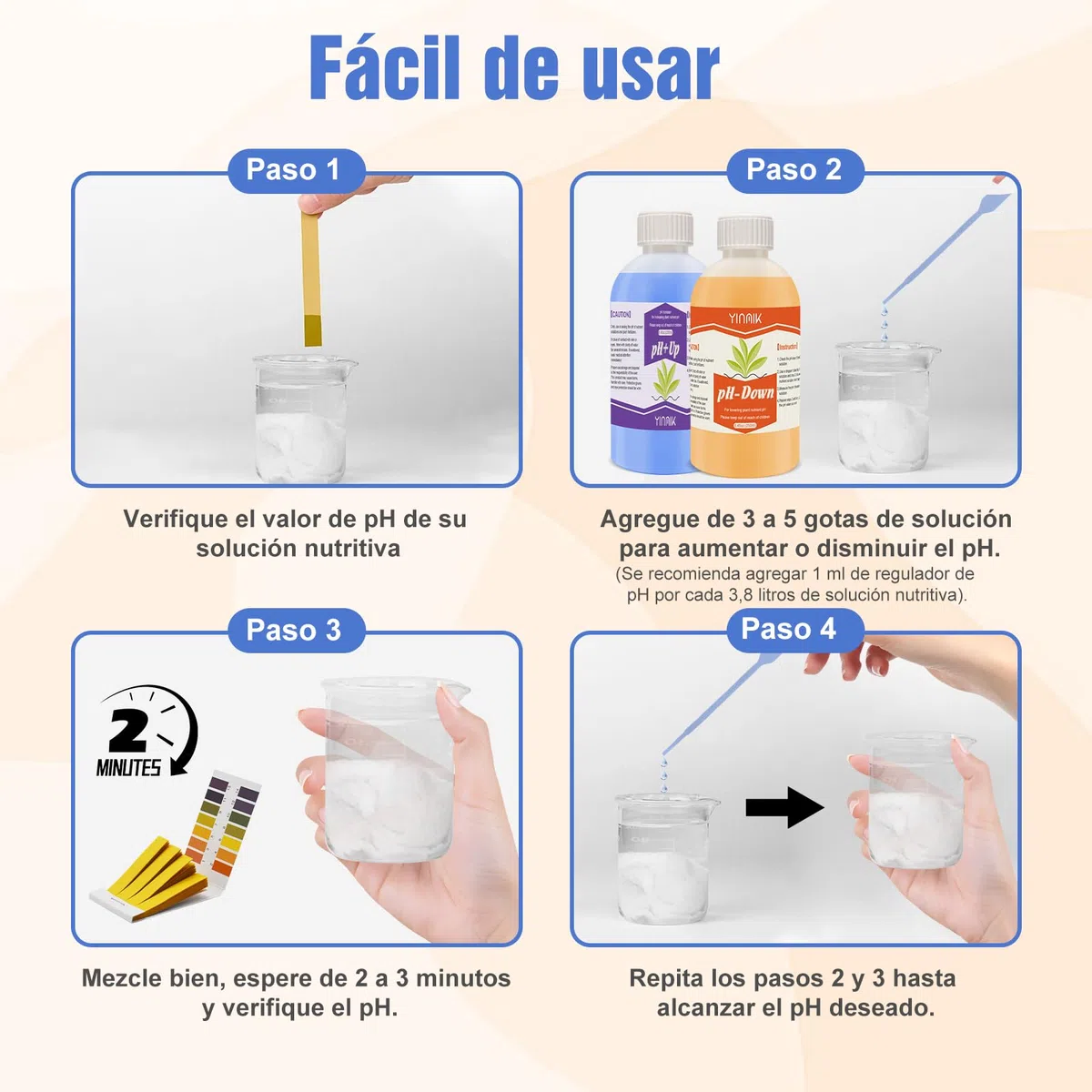 YINMIK Regulador de pH Hidropónico Universal, Kit de Ajuste de pH Hacia Arriba/Abajo (2 * 250 ml solución tampón premium), Eestabiliza y Es Apto Para Todos los Sistemas de Fertirrigación Hidropónica