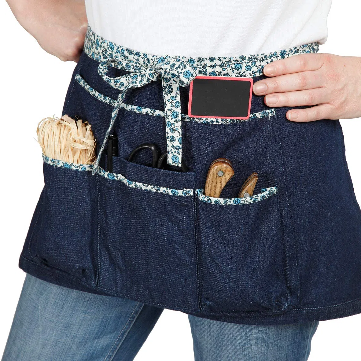 La Cordeline - Pantalón corto para jardinería o bricolaje, 100% algodón, azul denim y liberty, 7 bolsillos, costuras reforzadas, La Cordeline TJC1BJL 64 x 0,5 x 34 cm