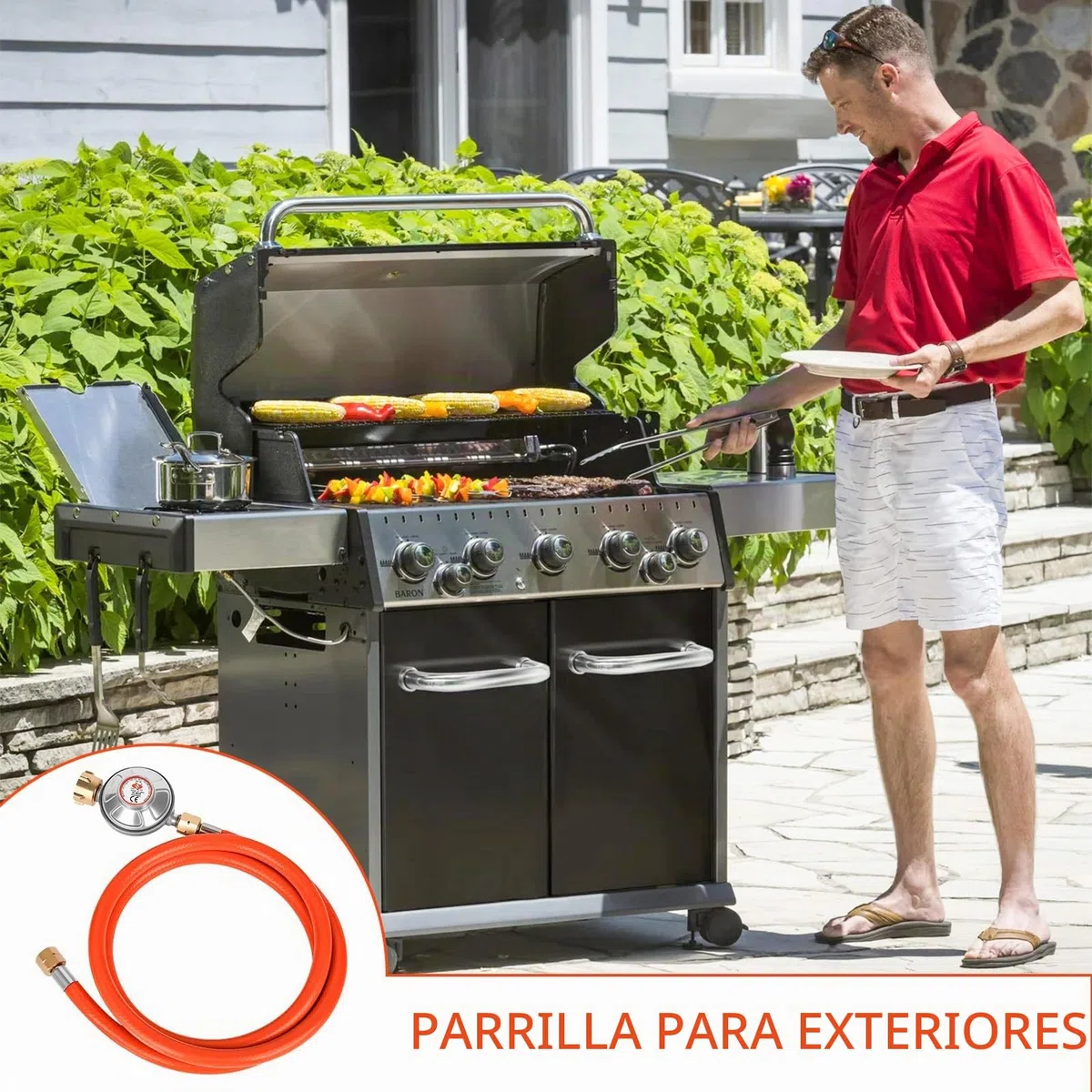Regulador de presión de gas 50 mbar, manguera de gas de 150 cm, rosca externa de 1/4" -19 LH, regulador de baja presión de gas para parrillas a gas para camping, pícnic, barbacoas