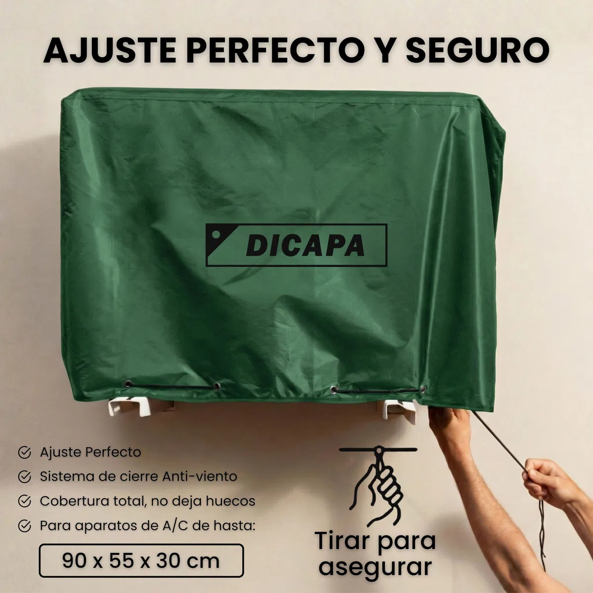 DICAPA Funda Aire Acondicionado Exterior de 90 x 55 x 30 cm. Cubre Aire Acondicionado Exterior Impermeable y Resistente (Verde)