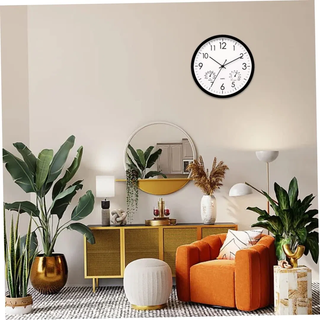 1PC Garden Clock Outdoor Waterproof Clock with Thermometer Hygrometer 12 Inch Retro Metal Wall Clock for Patio Pool Yard Black