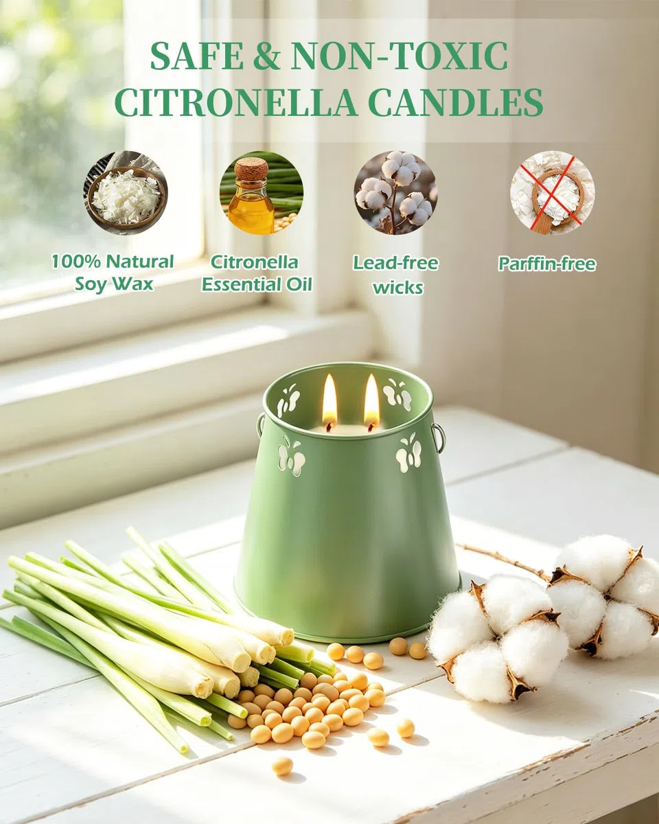 Velas Citronela Exterior, 300 Horas Vela de Citronela, Velas Perfumadas de Citronella Set 2 Unidades, Velas de Citronella 100% Soja Natural, Larga Velas de Regalo para acampar, jardín,picnic,patio