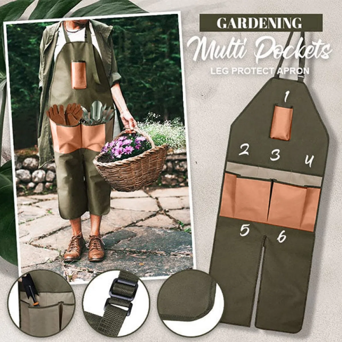 BestAlice Delantal de Jardinería, Delantal de Jardín con Bolsillos, Delantal de Estilo Largo para Exteriores, Tela Oxford, Múltiples Bolsillos, Delantal de Trabajo de Jardinería, Leggings, Falda