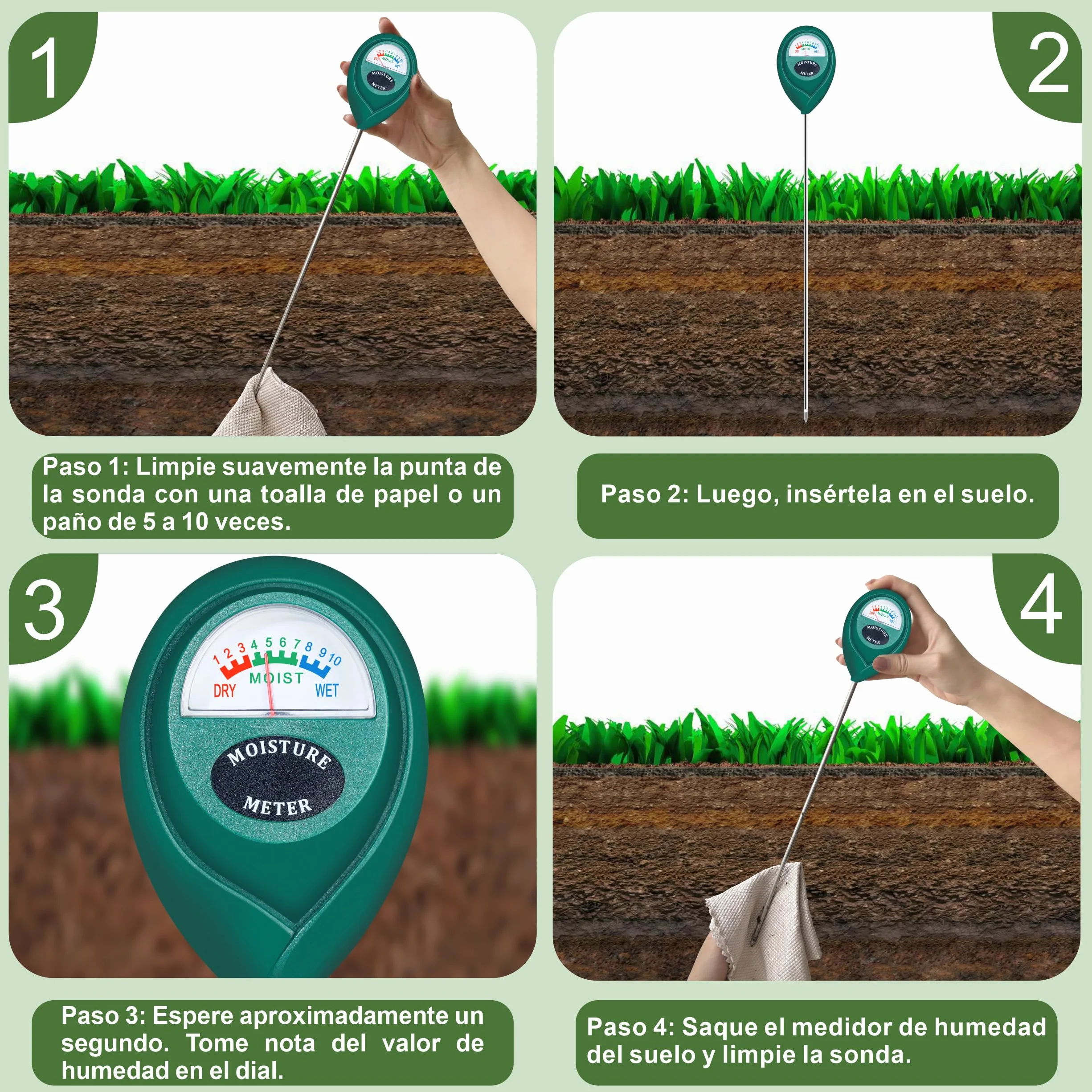 XLUX Medidor de Humedad de Suelo de Uso Profundo de sonda Larga, Sensor indicador de Monitor de Agua, higrómetro para Plantas de Maceta Grandes de Libre, Flores, jardinería, Paquete de 2