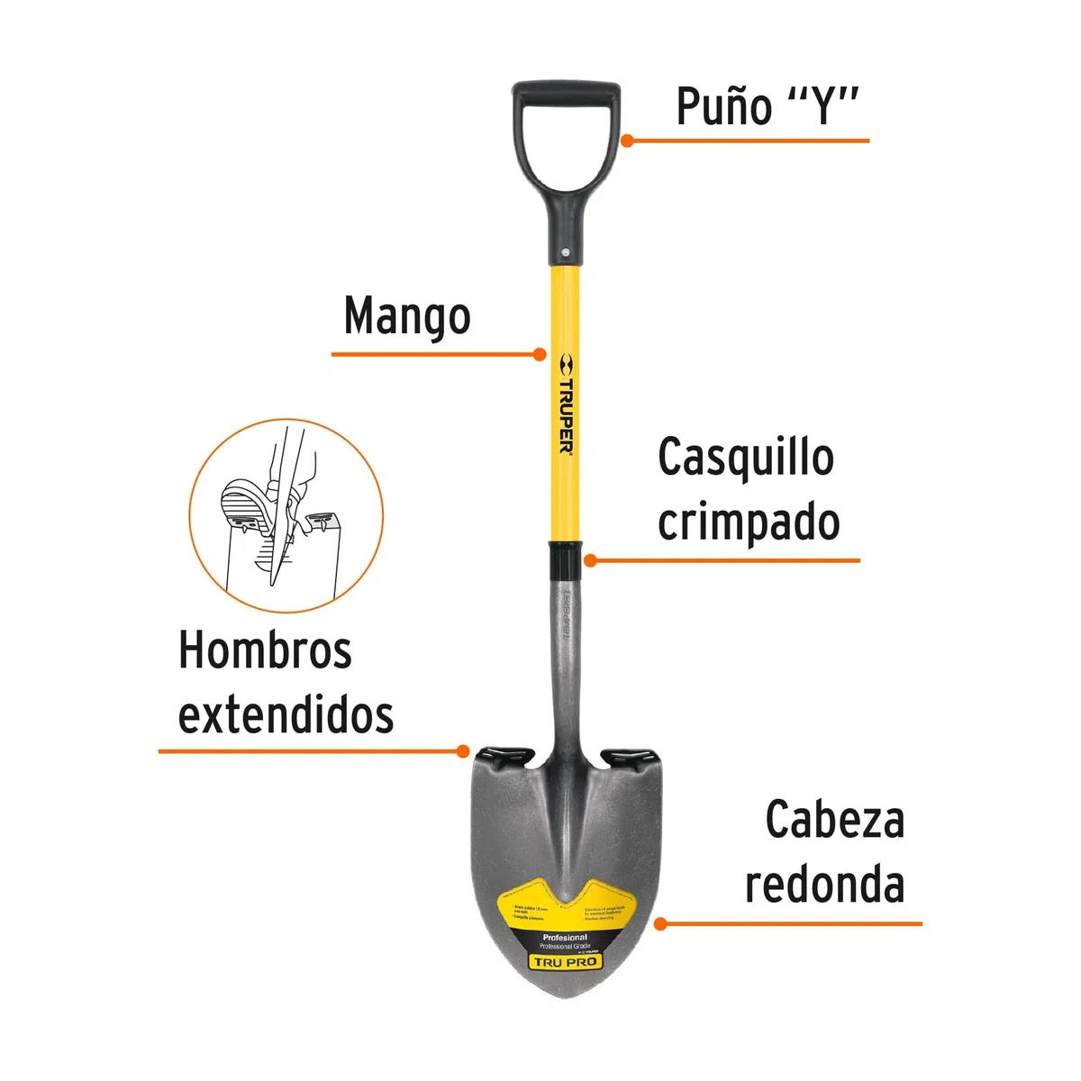 TRUPER PRY-F Palas de Punta Redonda con Mango en D de Fibra de Vidrio (40.2 in)