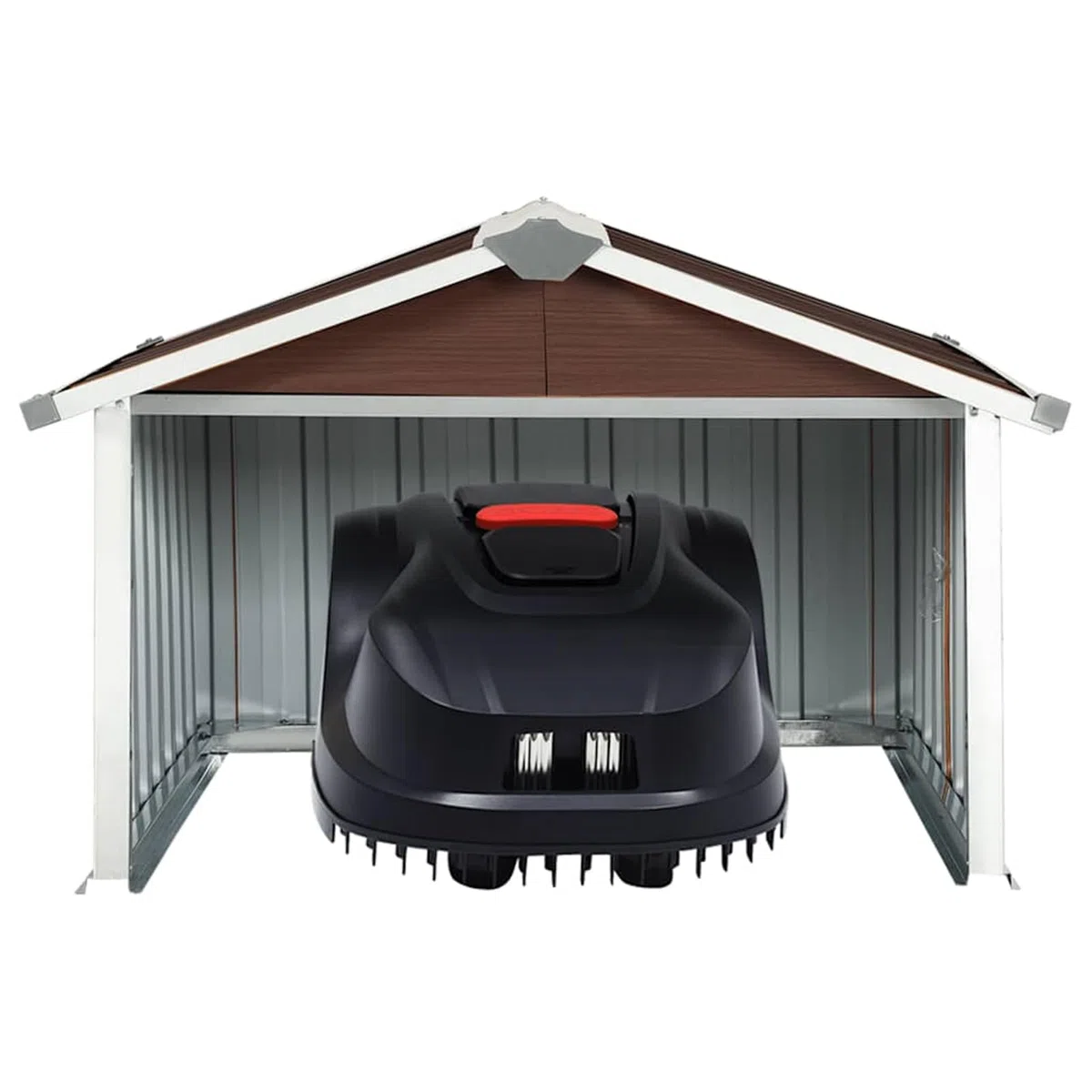 Gecheer Garage -Garaje para Robot Cortacésped Cobertizo para cortacésped Acero galvanizado marrón 92x97x63 cm,Caseta de Jardín Metal Cobertizo Jardin Exterior Cobertizos de Almacenamiento