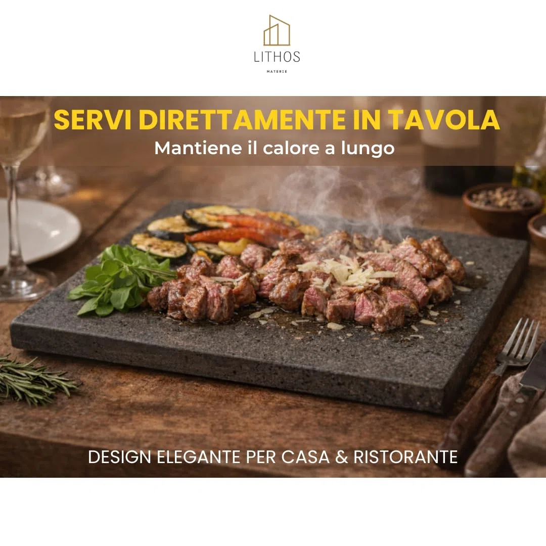 LITHOS MATERIE, Plato de Piedra Volcánica del Etna, Formato Rectangular/Cuadrado con Tamaños Personalizables