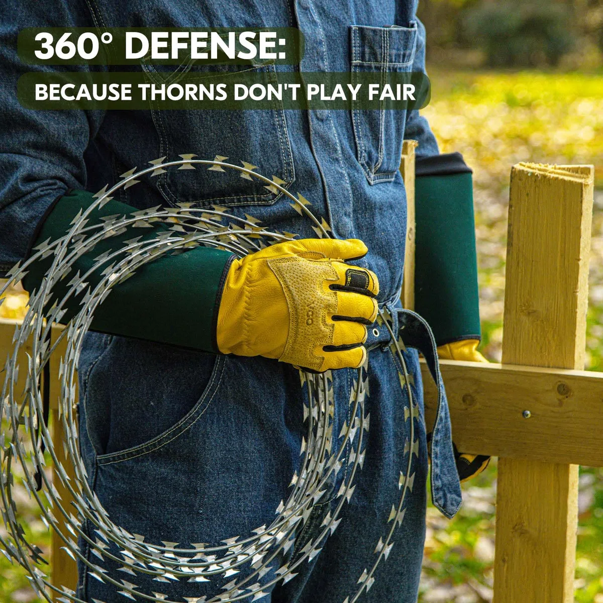 Vgo... Guantes de Jardinería(6.7" Gauntlet Anti-Espinas) Cuero de Vaca, Pantallas Táctiles, Resistencia a la Abrasión para Paisajismo, Poda de Rosales, Bricolaje Exterior(CA7472-UN,Amarillo,XL,1 par)
