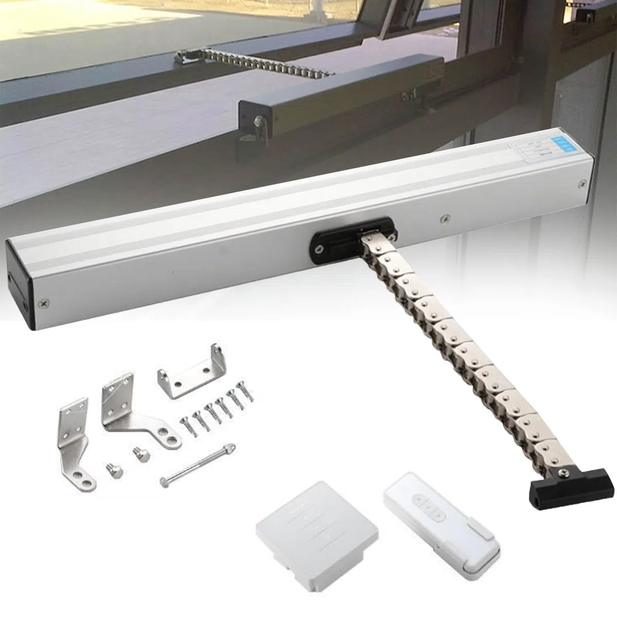 Abreventanas eléctrico automático con mando a distancia e interruptor de pared, carrera ajustable de 300-1000 mm para tragaluces, invernaderos, rejillas de ventilación de techo, actuador de cadena
