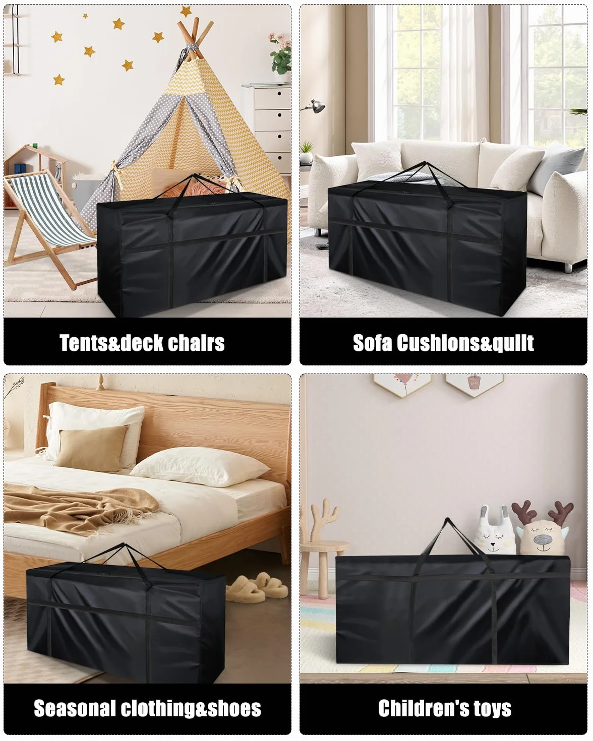 Funda Cojín para Muebles, Paquete de 2 estuche de Almacenamiento para Exteriores gran tamaño, Jardin Bolsa Impermeable con Asas para Muebles Ropa, Mantas(122x39x55cm,Negro)