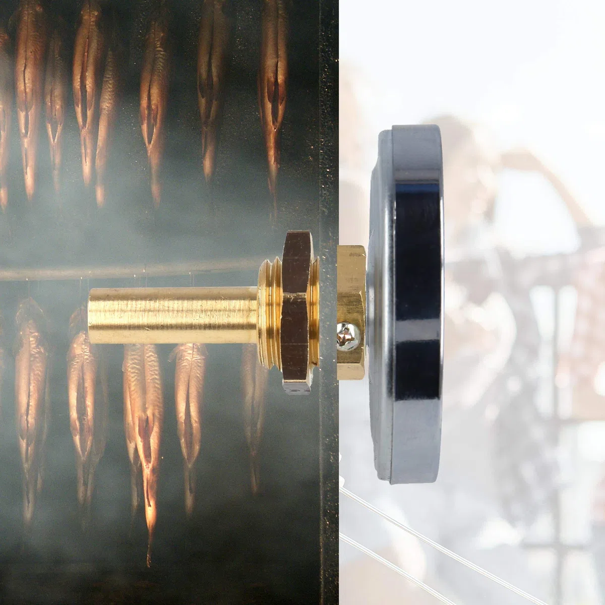 Lantelme Termómetro para ahumar, 120 °C, acero inoxidable con tuerca de fijación de latón, termómetro analógico para ahumar carne de pescado, para ahumador, quemador de ahumar, parrilla para ahumar