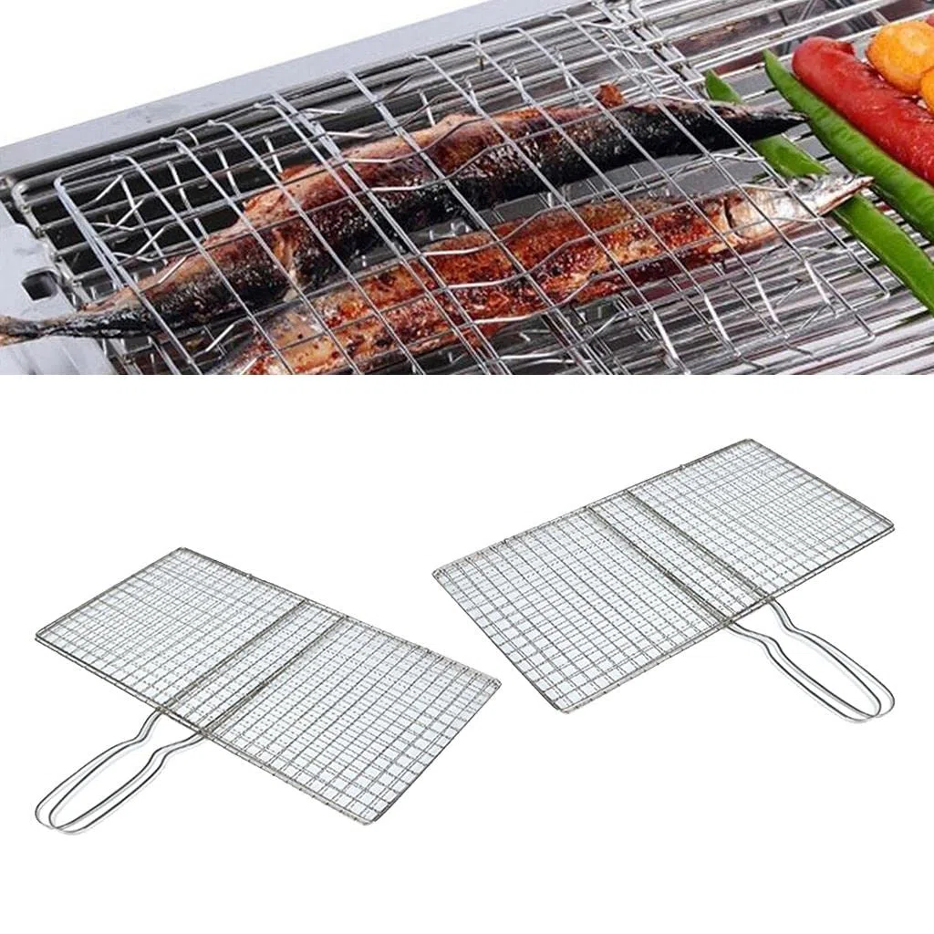 KESOTO Barbacoa Portátil de Acero Inoxidable para Barbacoa, Cesta para Asar, Red para Cocinar Pescado/Carne, 19 x 35 cm