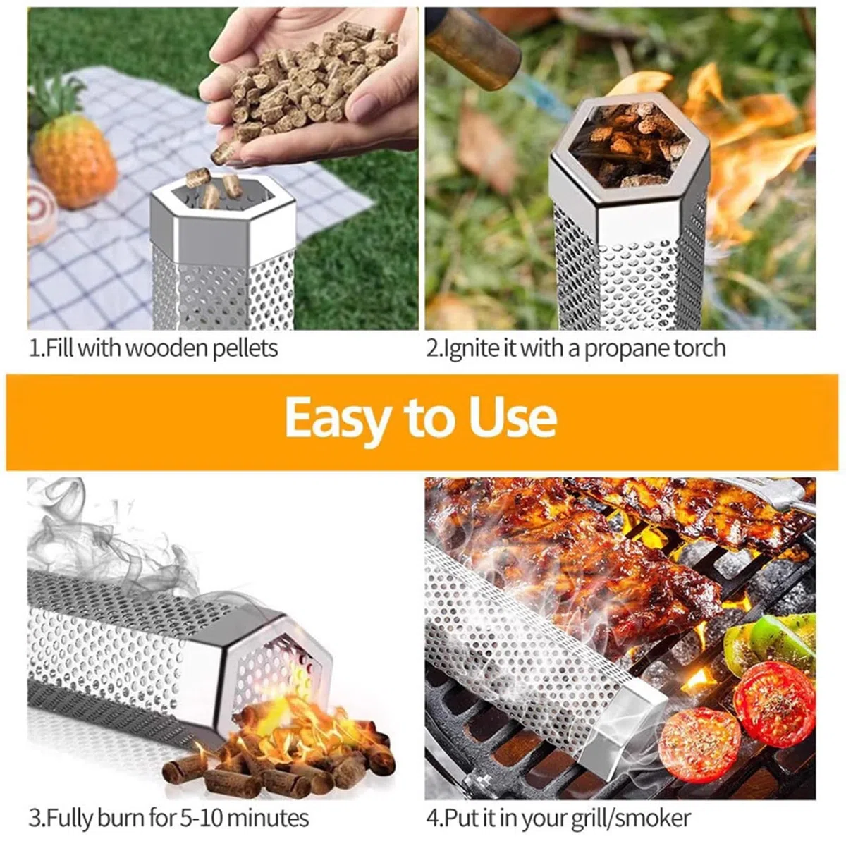 Ahumador Barbacoa Gas, Tubo de Fumador de Pellets de Acero Inoxidable, Caja para Ahumar, Generador de Humo Frío, Portátil para Todos Los Ahumadores de Carbón de Gas Eléctrico