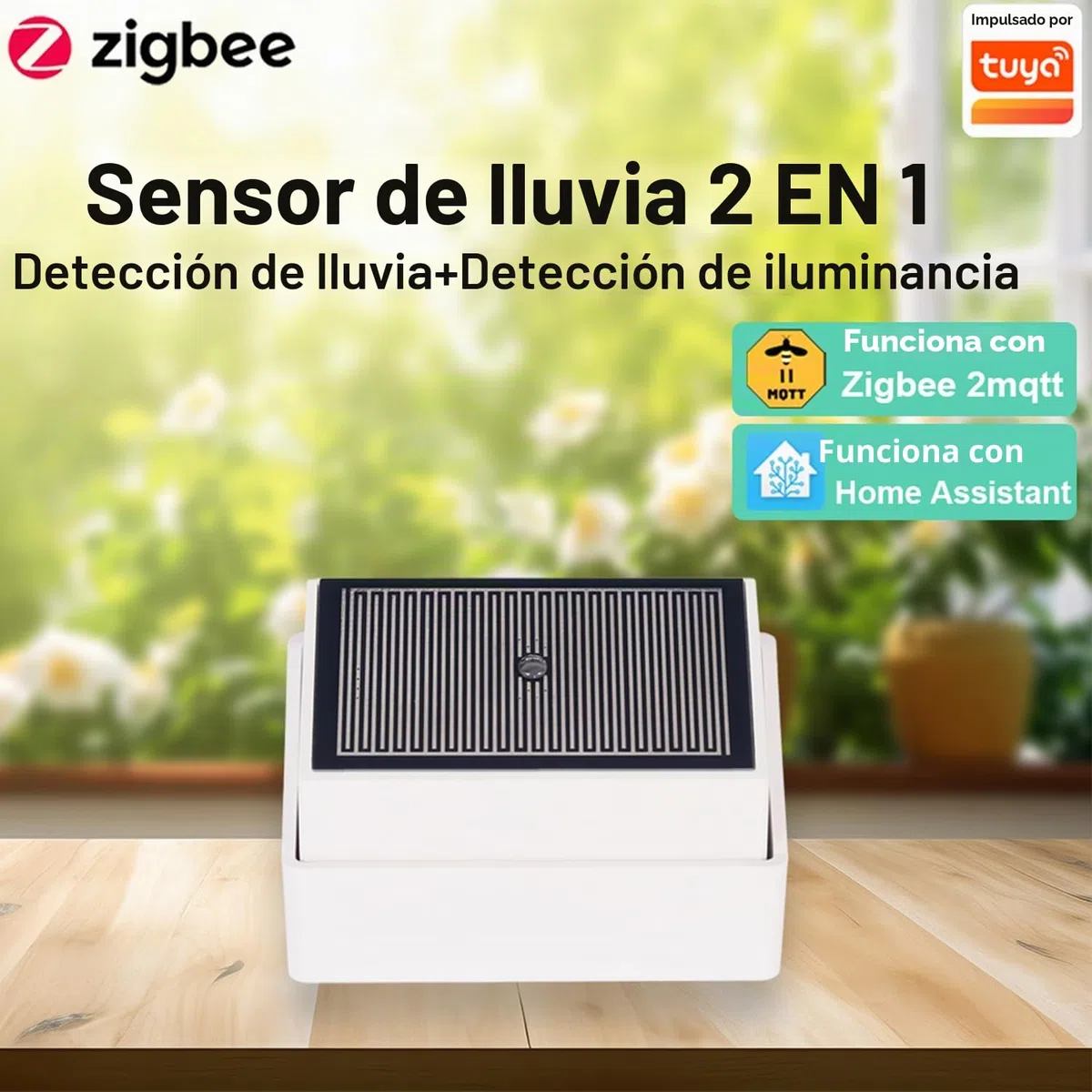 Haozee Tuya Zigbee - Sensor de lluvia con sensor de luz, requiere TUYA HUB, soporta Zigbee2mqtt Home Assistant, IPX4 impermeable para uso en exteriores
