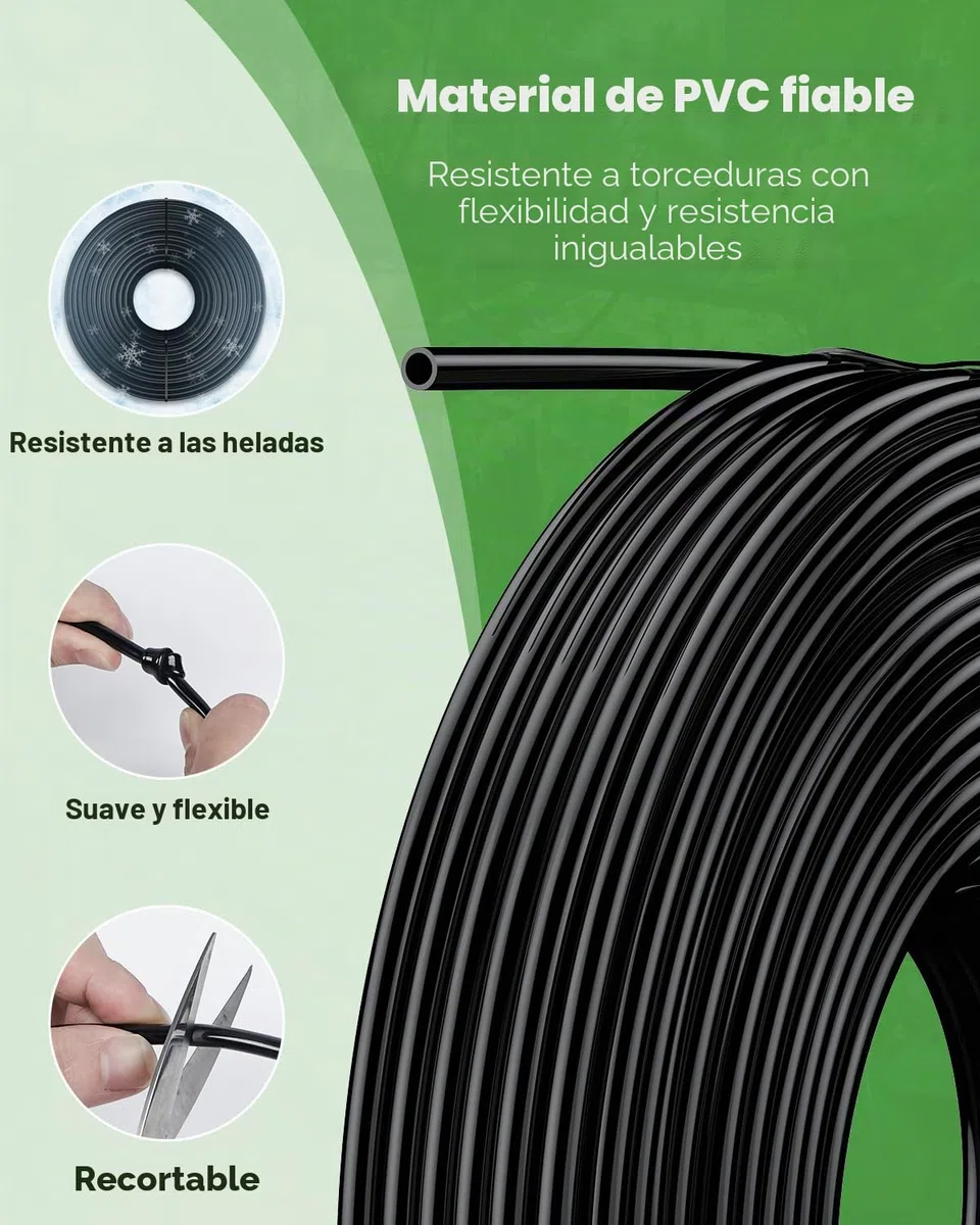 Pawfly 30 M Tubo de riego por goteo, 4-6 mm Tubería de distribución para sistema de riego, Línea de Micro PVC negro, Rollo de manguera para jardín, Pieza de riego por goteo