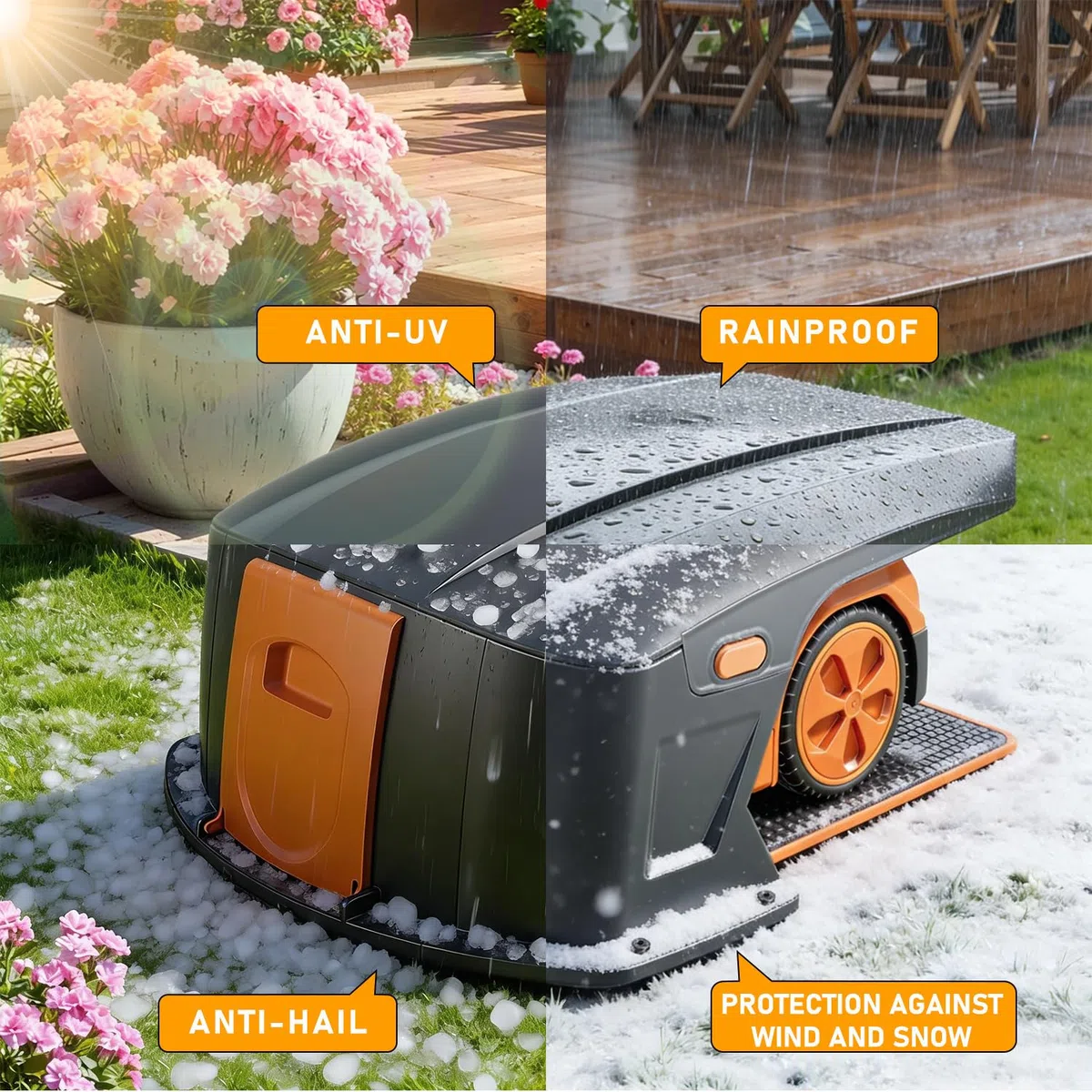 Robot cortacésped garaje plegable 70,5 x 57 x 33 cm cortacésped robot cortacésped techo de plástico, protección contra la intemperie para cortacésped, protección UV y protección contra la