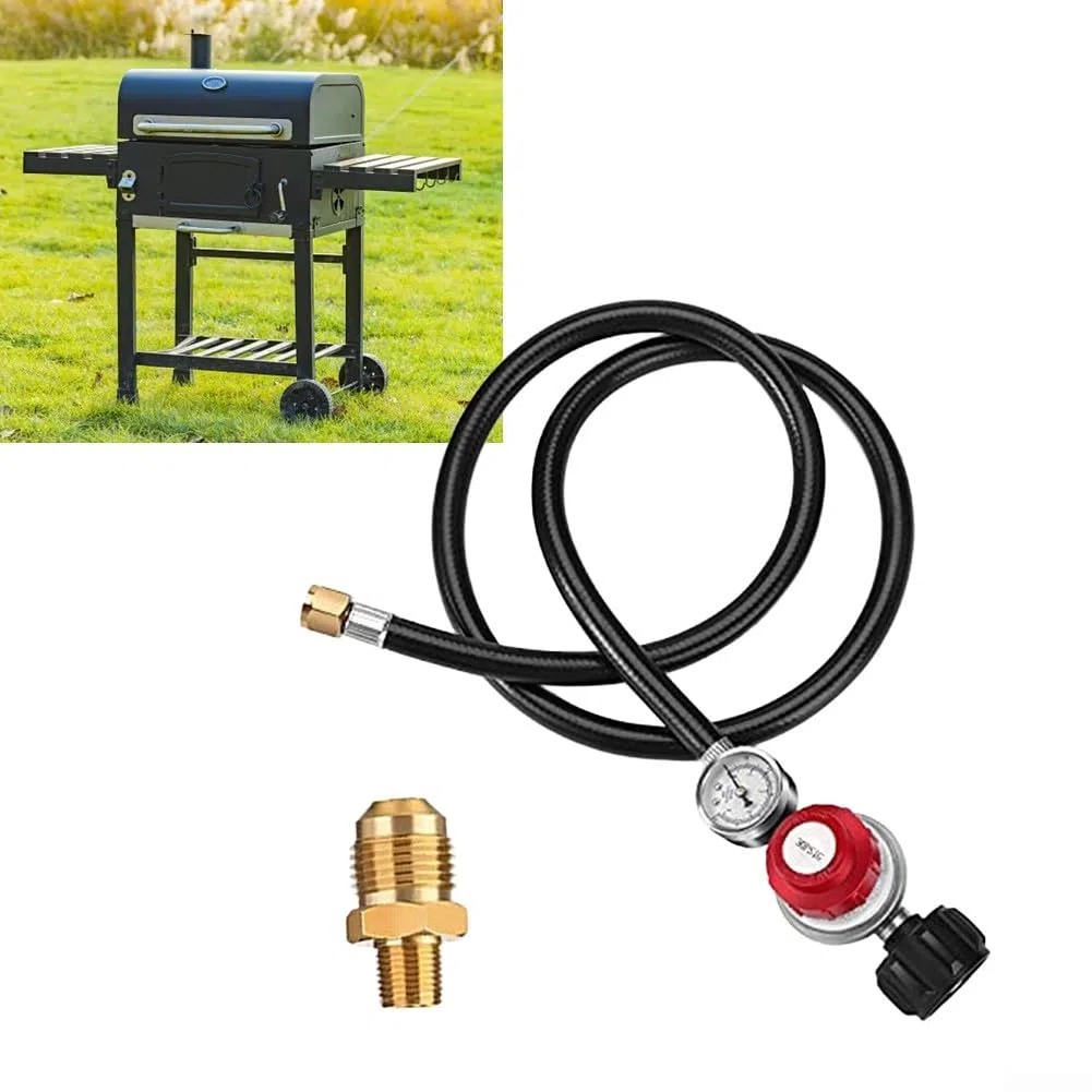 Regulador de propano ajustable de 0 a 30 PSI con manguera y manómetro de 4 pies, controlador de gas de alta presión para parrillas, hogueras, freidoras, para adaptador de tanque QCC1, pieza de
