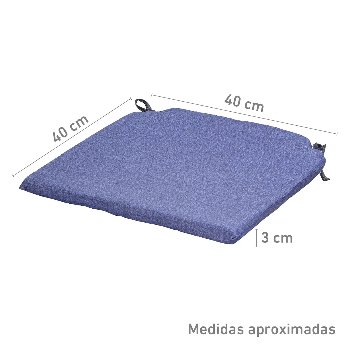 TIENDA EURASIA® Pack 4 Cojines para Sillas - Estampados Lisos con 2 Cintas de Sujeción - Ideal para Interiores y Exteriores - 40 x 40 x 3 cm (Azul)