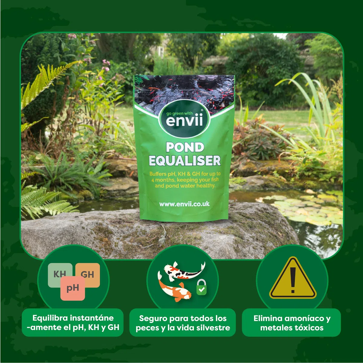 envii Pond Equaliser - Optimiza el KH de y PH en el Jardín Estanque, Evitando Suave Agua de Estanque - Trata 2500 litros
